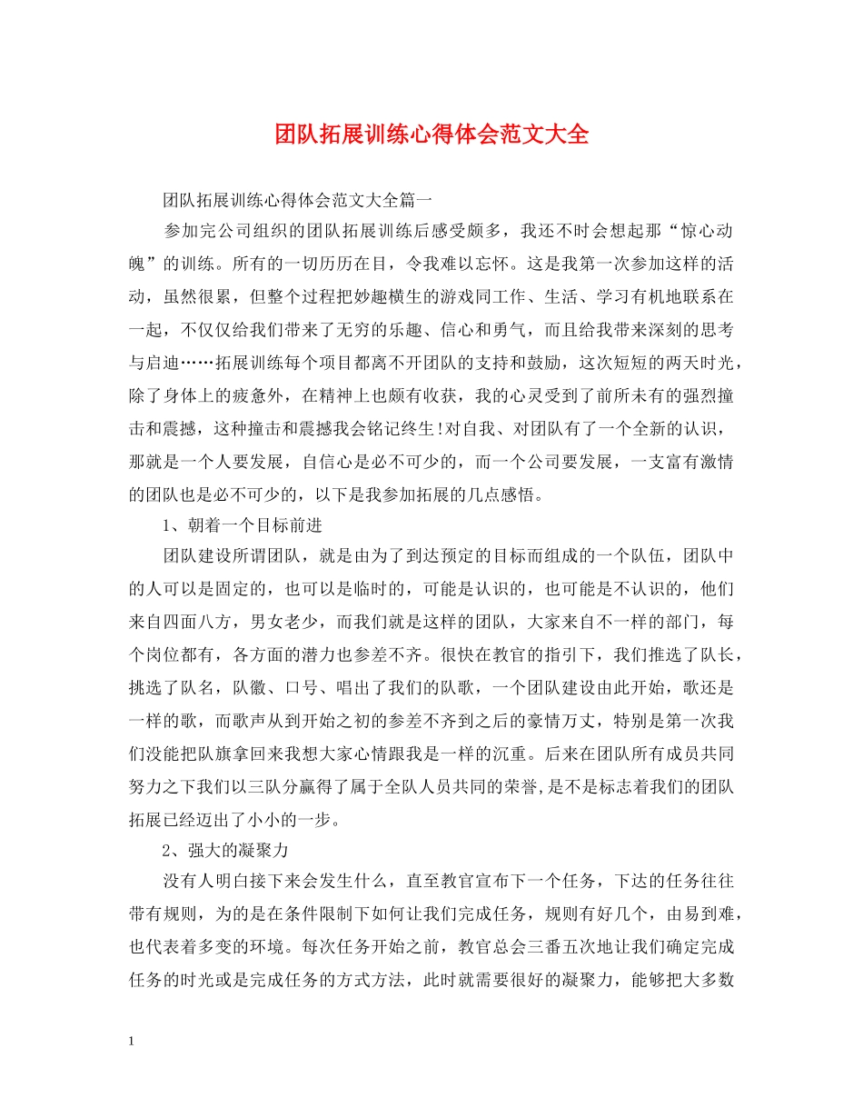 团队拓展训练心得体会范文大全 _第1页