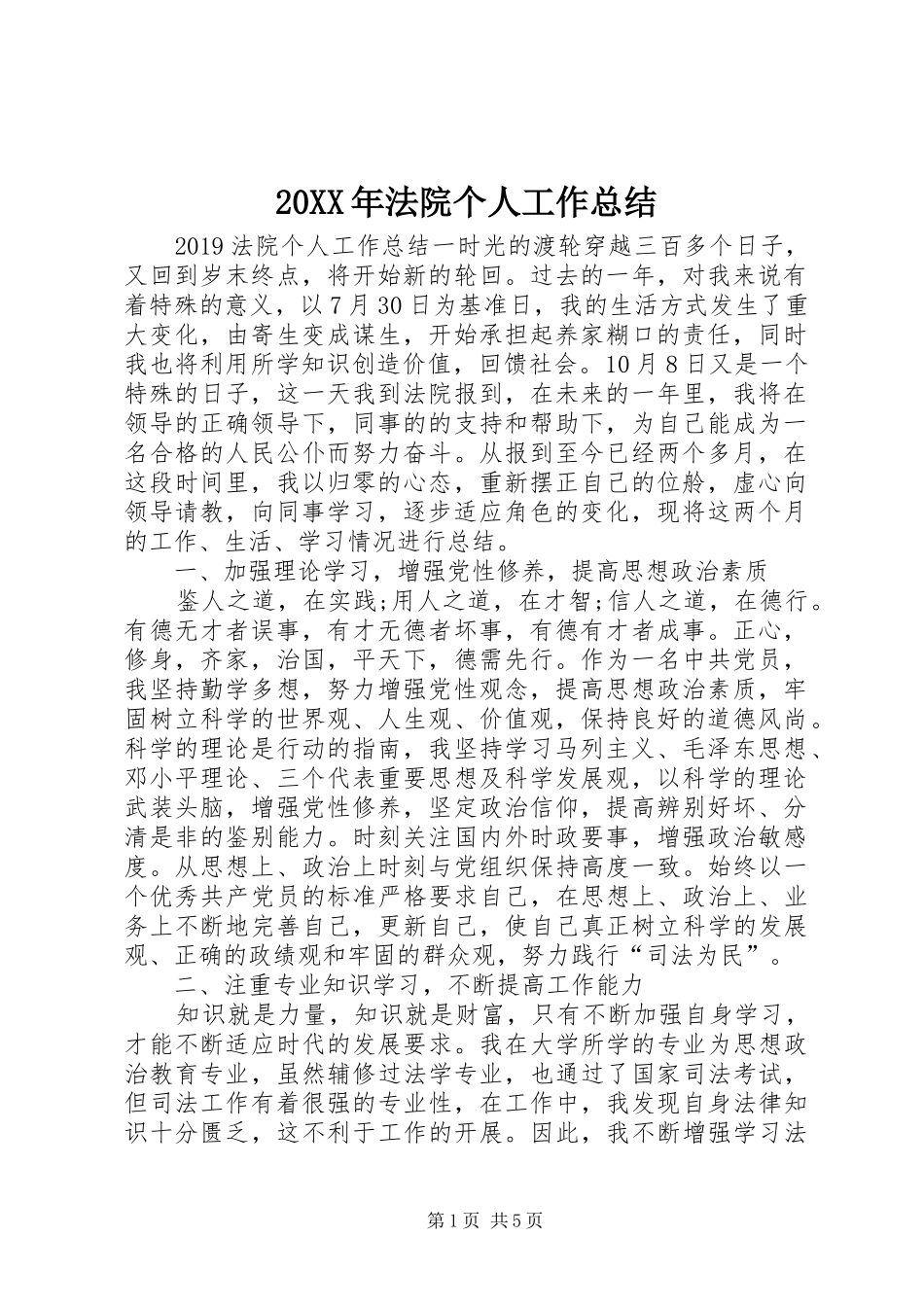 20XX年法院个人工作总结_第1页
