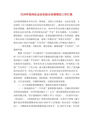 巴州环保局社会治安综合治理情况工作汇报 