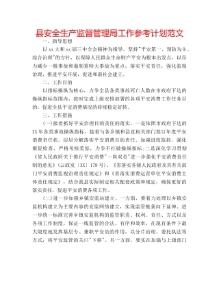 县安全生产监督管理局工作参考计划范文 