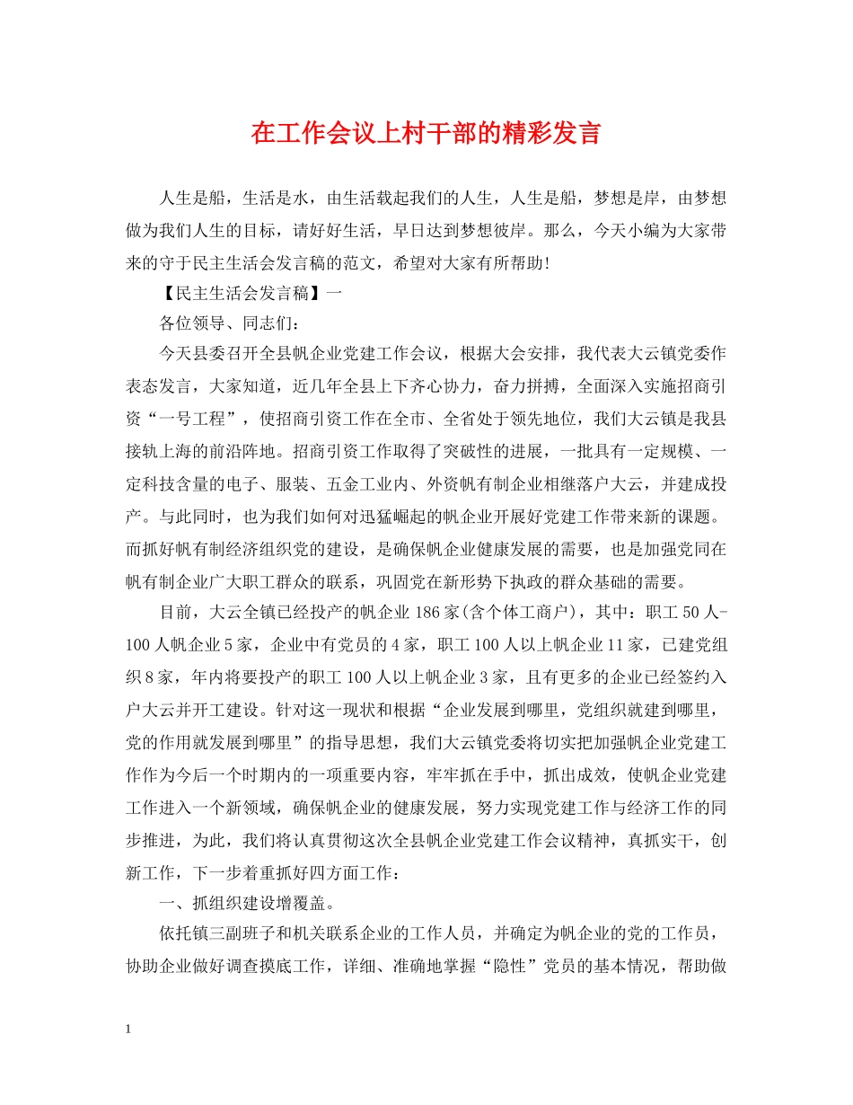 在工作会议上村干部的精彩发言 _第1页