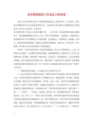 在共青团宣传工作会议上的讲话 