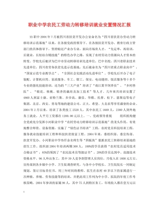 职业农民工劳动力转移培训就业安置情况汇报 