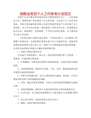 销售业务员个人工作参考计划范文 