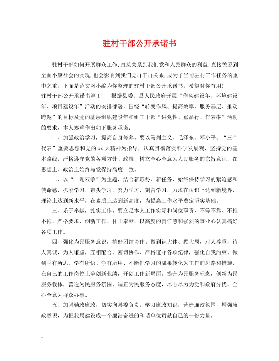 驻村干部公开承诺书 _第1页