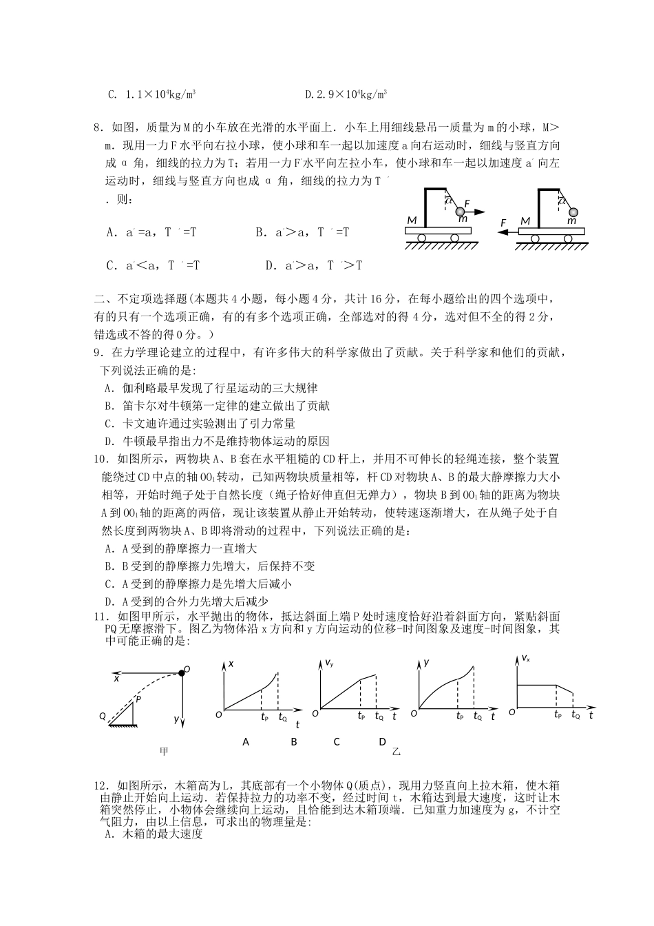 浙江省杭州学军2011高三物理上学期期中试题新人教版会员独享 _第2页