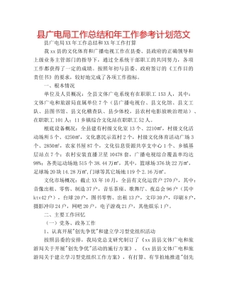 县广电局工作总结和年工作参考计划范文 