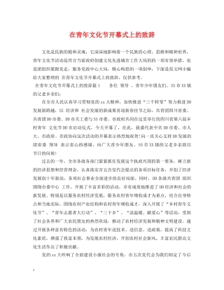 在青年文化节开幕式上的致辞 