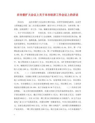 在市委扩大会议上关于本市经济工作会议上的讲话 
