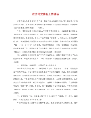 在公司安委会上的讲话 