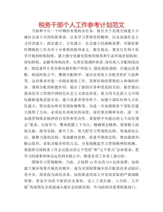 税务干部个人工作参考计划范文 