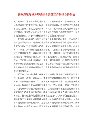 县政府领导城乡环境综合治理工作讲话心得体会 