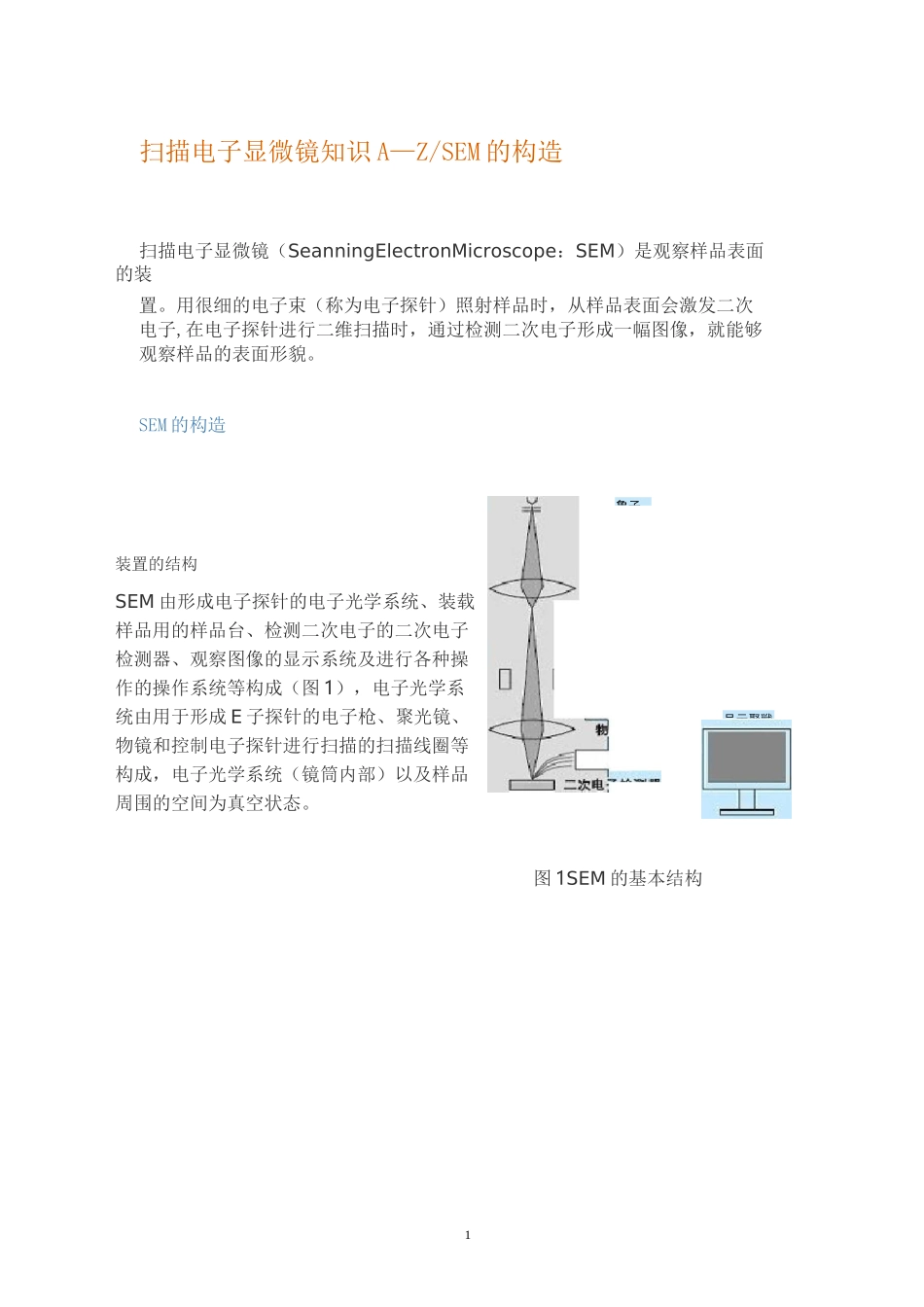 SEM扫描电子显微镜知识要点_第1页