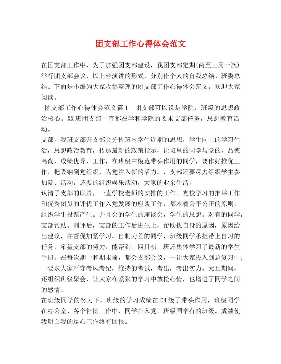 团支部工作心得体会范文 _第1页