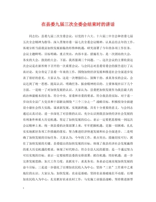 在县委九届三次全委会结束时的讲话 