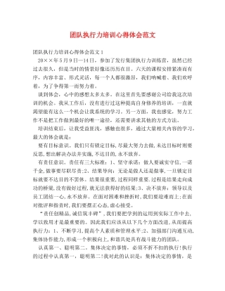 团队执行力培训心得体会范文 