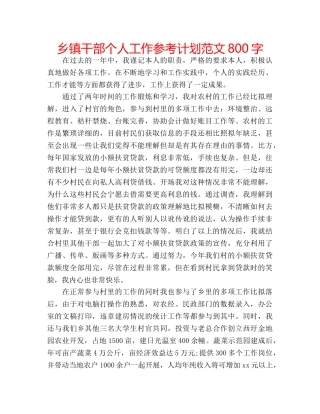 乡镇干部个人工作参考计划范文800字 
