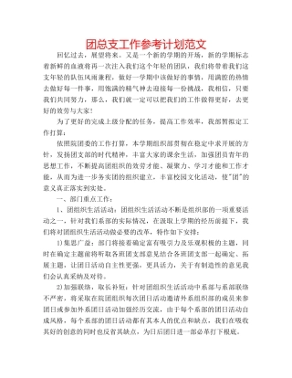 团总支工作参考计划范文 