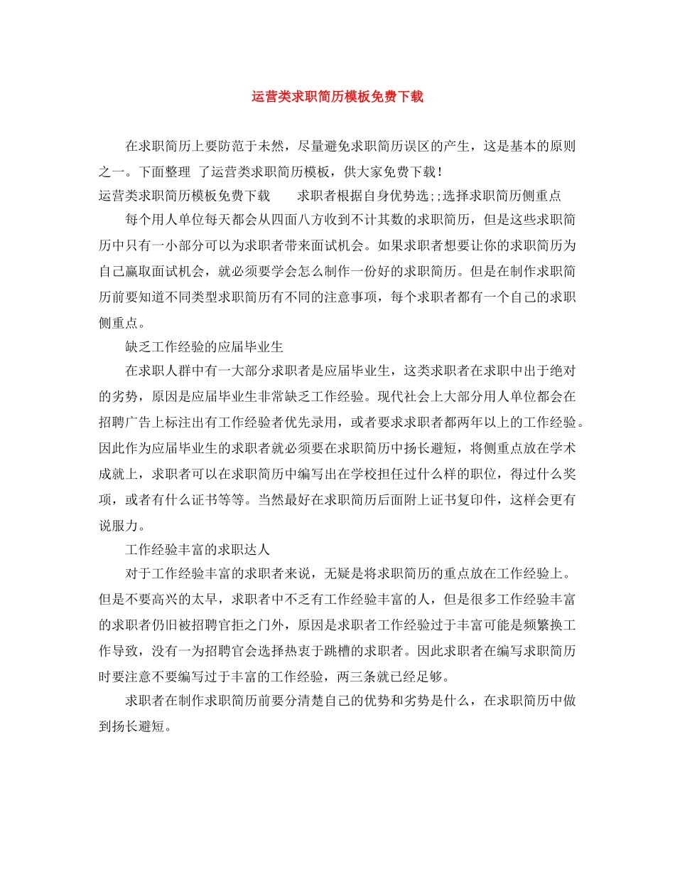 运营类求职简历模板免费下载 _第1页