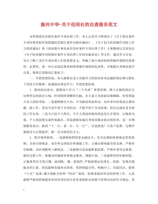 振兴中华-关于信用社的自查报告范文 