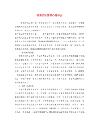 销售团队管理心得体会 