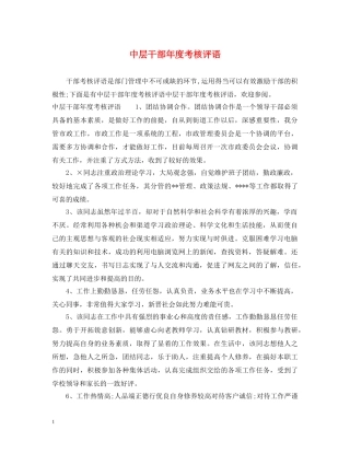 中层干部年度考核评语