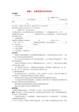 中考化学考点知识梳理与疑难突破 第八单元课题3　金属资源的利用和保护