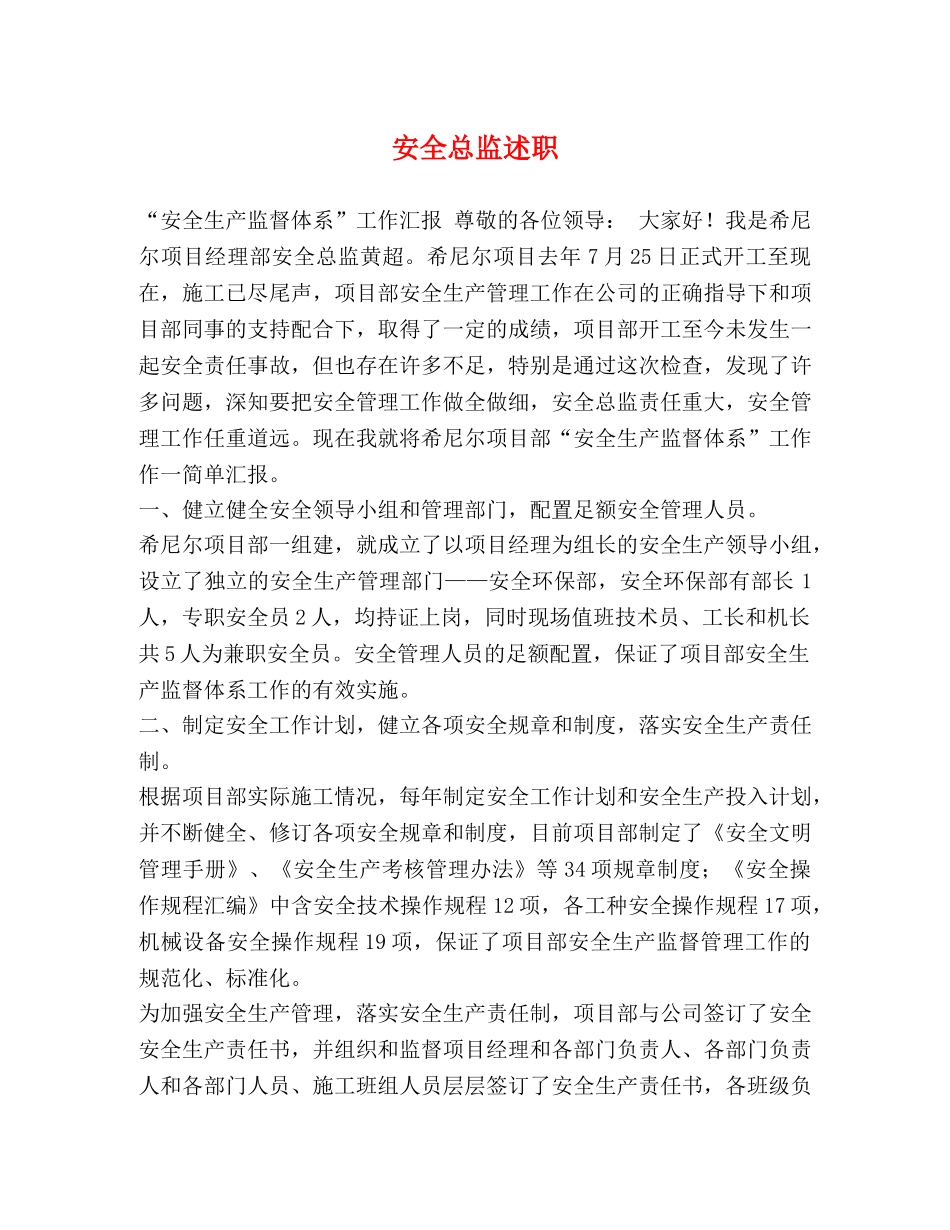 安全总监述职 _第1页