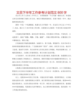 文员下半年工作参考计划范文800字 