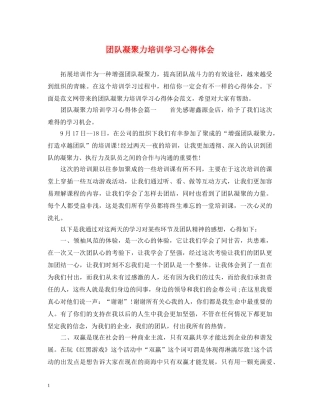 团队凝聚力培训学习心得体会 