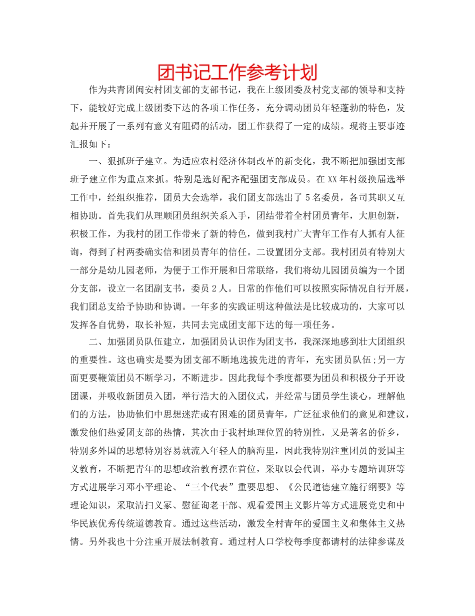 团书记工作参考计划 _第1页