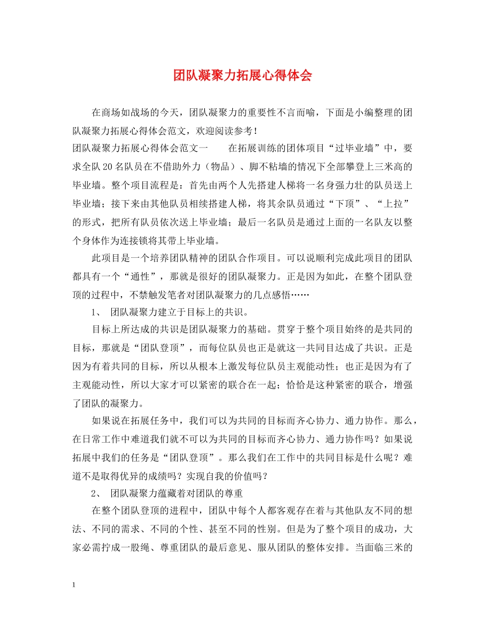 团队凝聚力拓展心得体会 _第1页