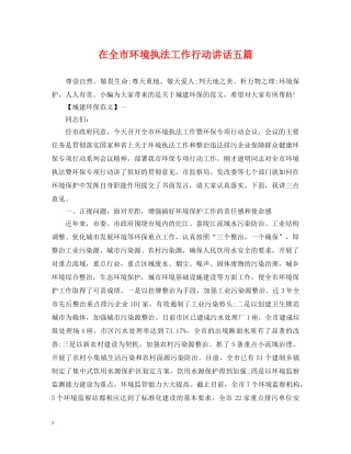 在全市环境执法工作行动讲话五篇 