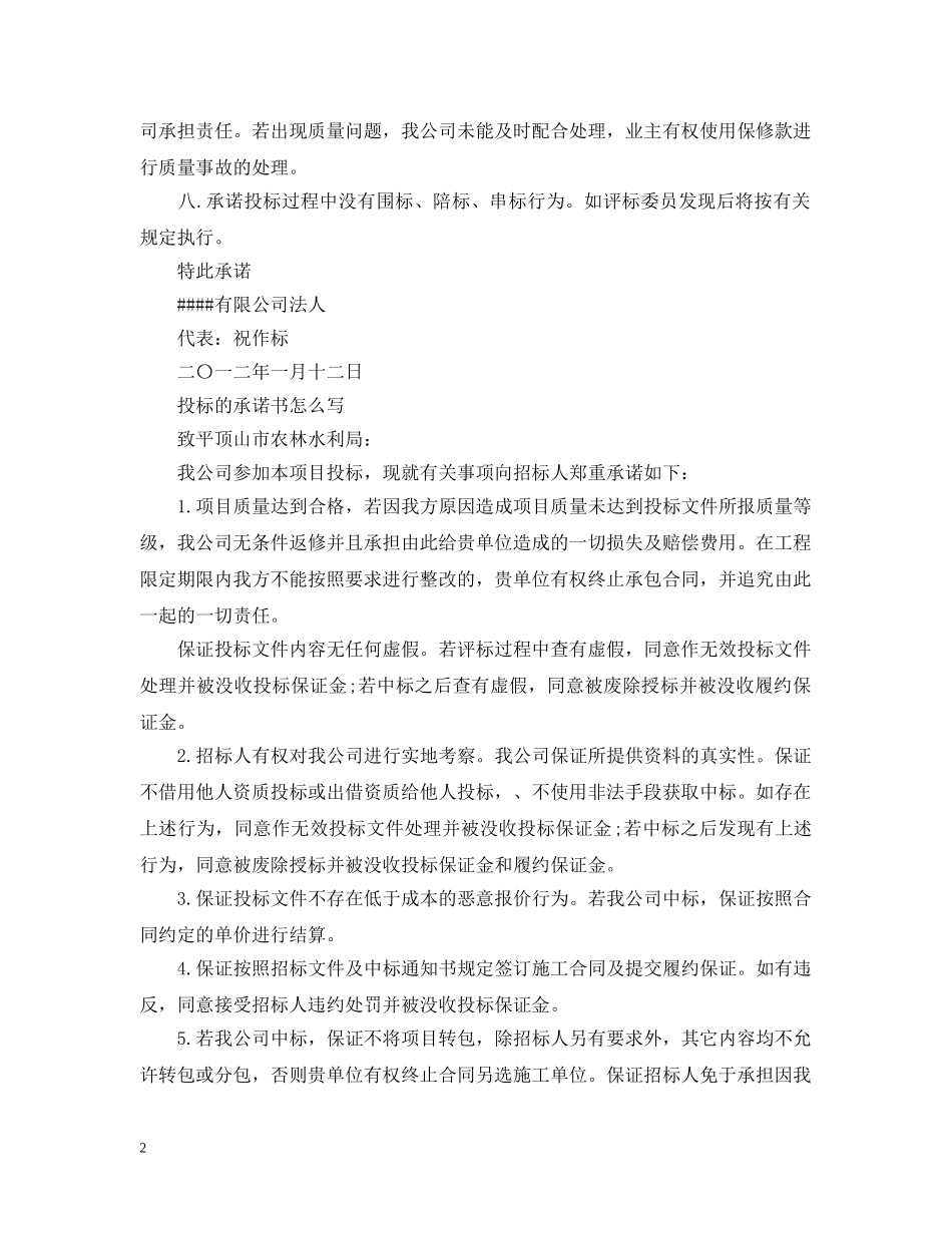 招投标的承诺书范文 _第2页