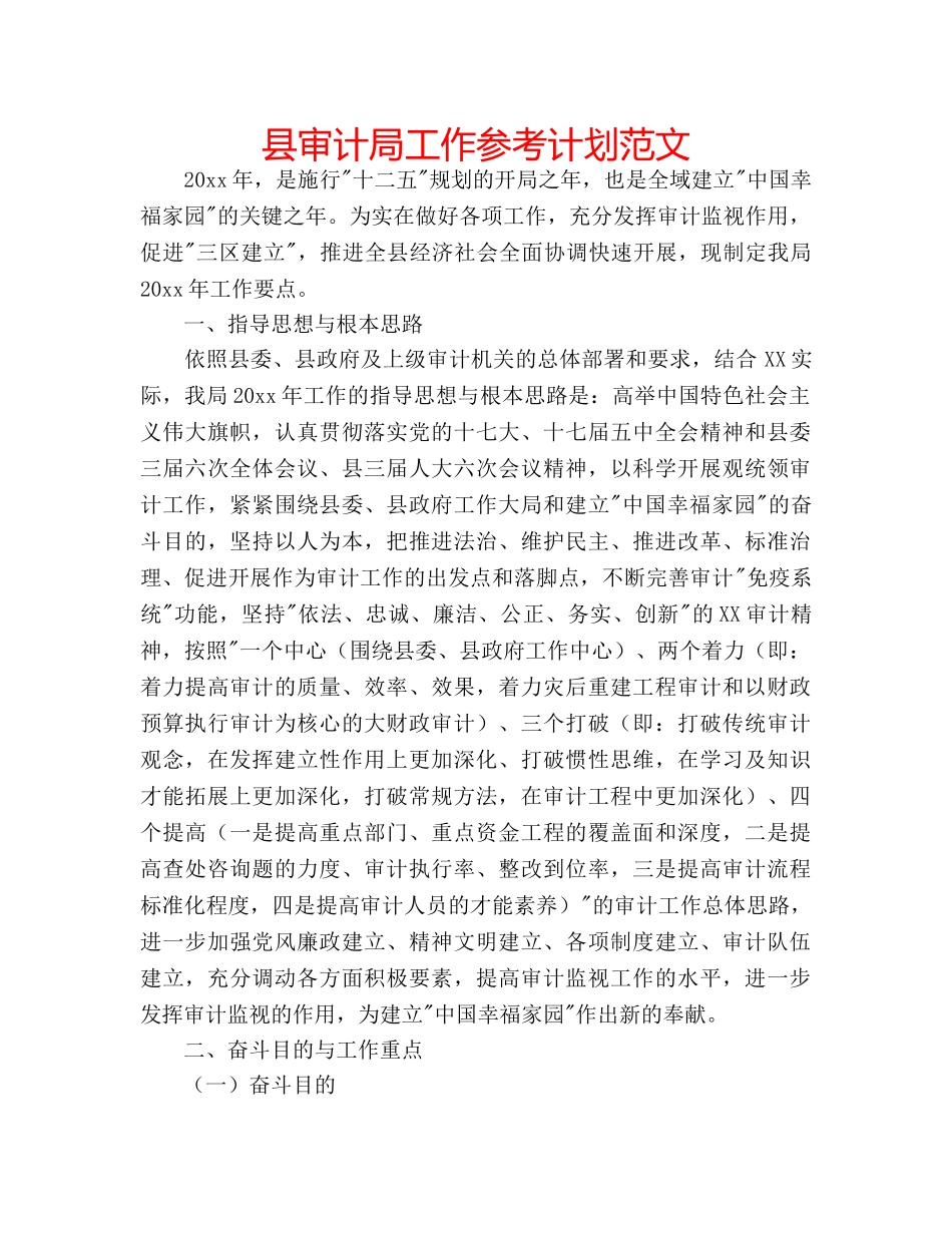 县审计局工作参考计划范文 _第1页