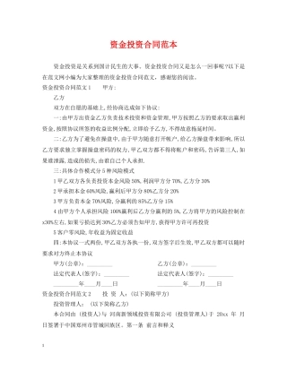 资金投资合同范本 