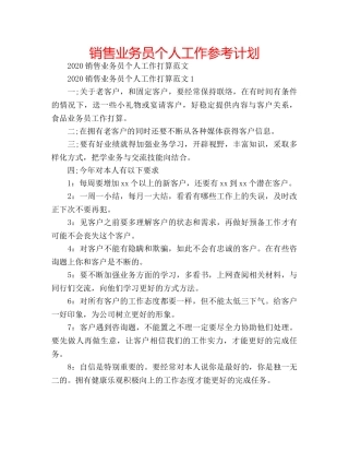 销售业务员个人工作参考计划 