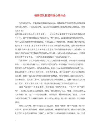 销售团队拓展训练心得体会 