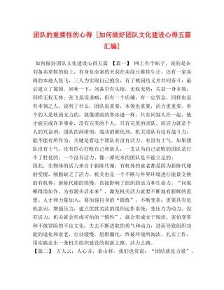 团队的重要性的心得 [如何做好团队文化建设心得五篇汇编] 