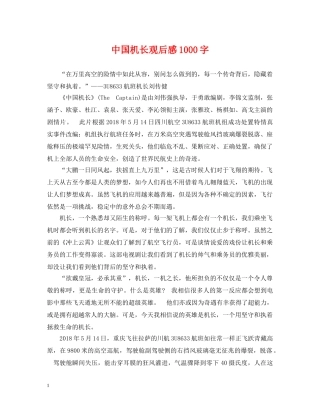 中国机长观后感1000字