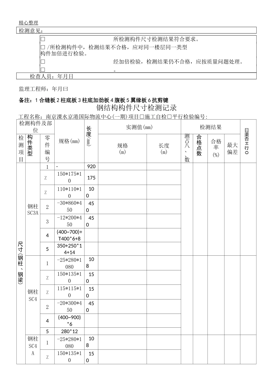钢结构工程构件尺寸检测记录_第2页