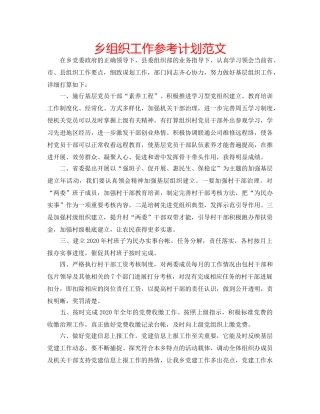 乡组织工作参考计划范文 
