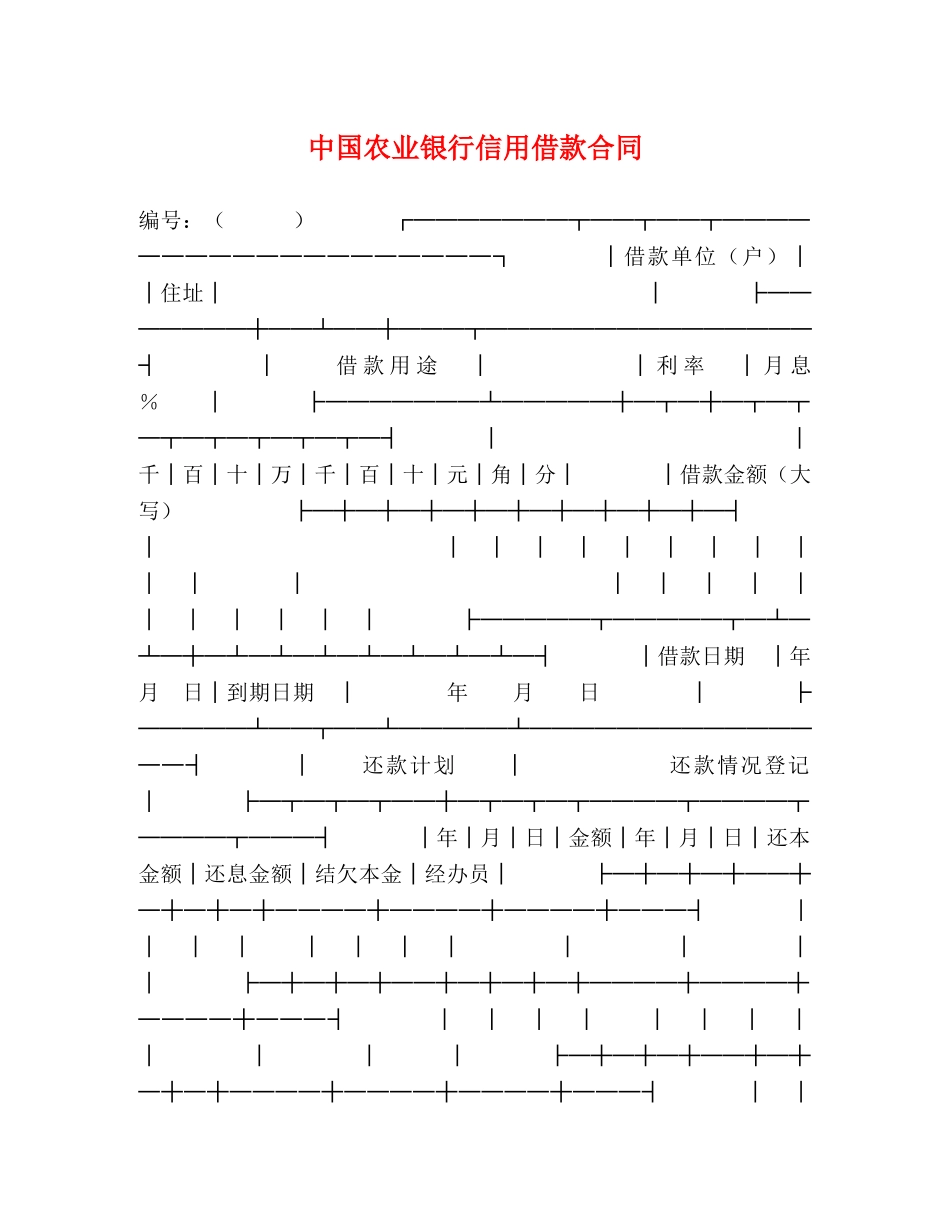 中国农业银行信用借款合同 (2)_第1页