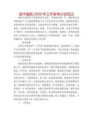 县中医院2020年工作参考计划范文 