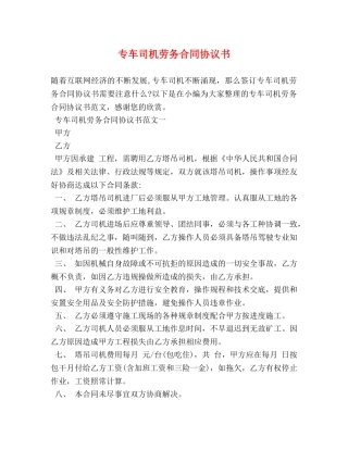 专车司机劳务合同协议书 (2)