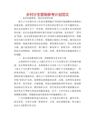 乡村计生管制参考计划范文 