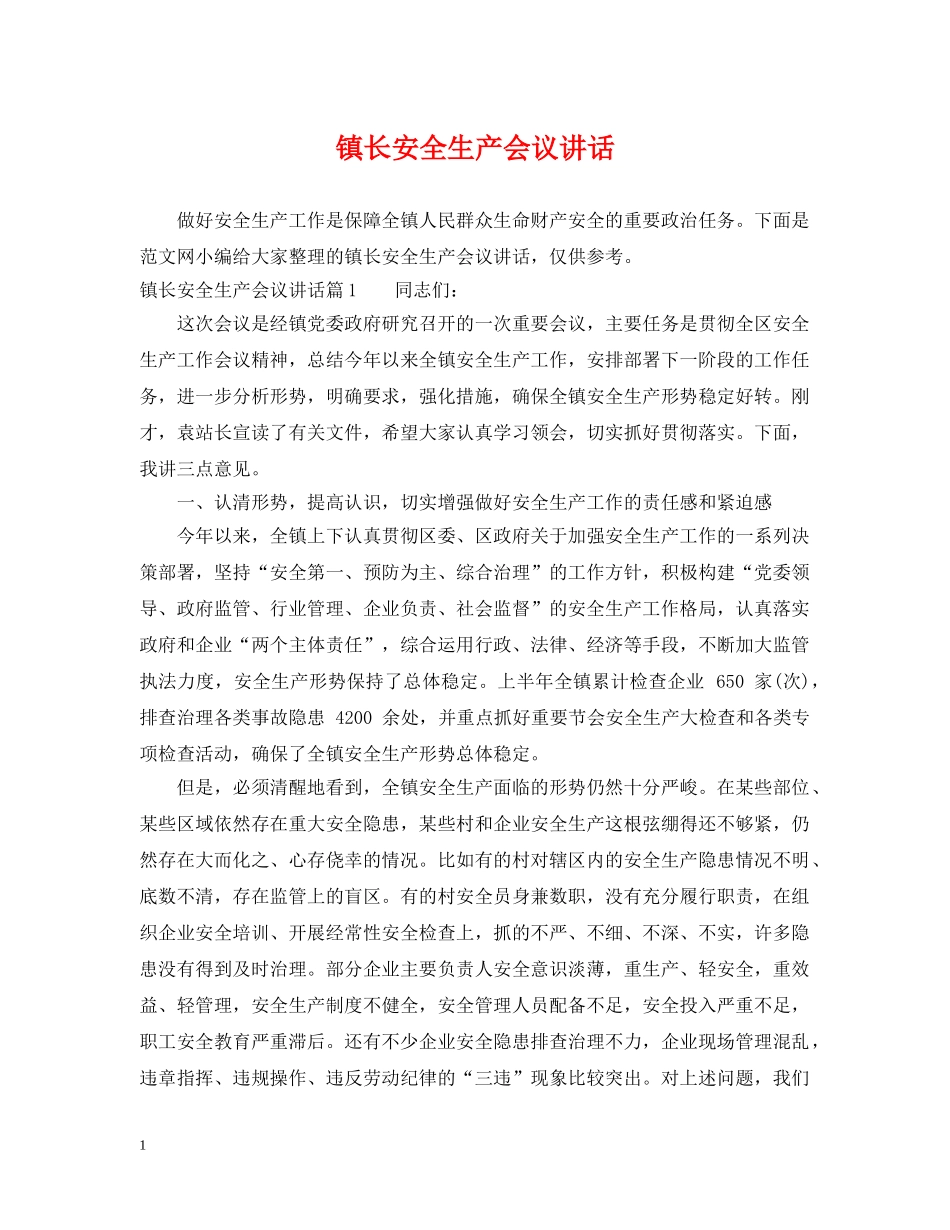 镇长安全生产会议讲话 _第1页