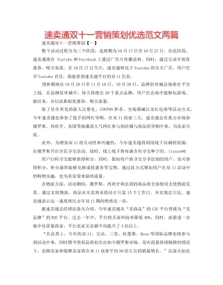 速卖通双十一营销策划优选范文两篇 