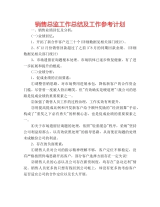 销售总监工作总结及工作参考计划 