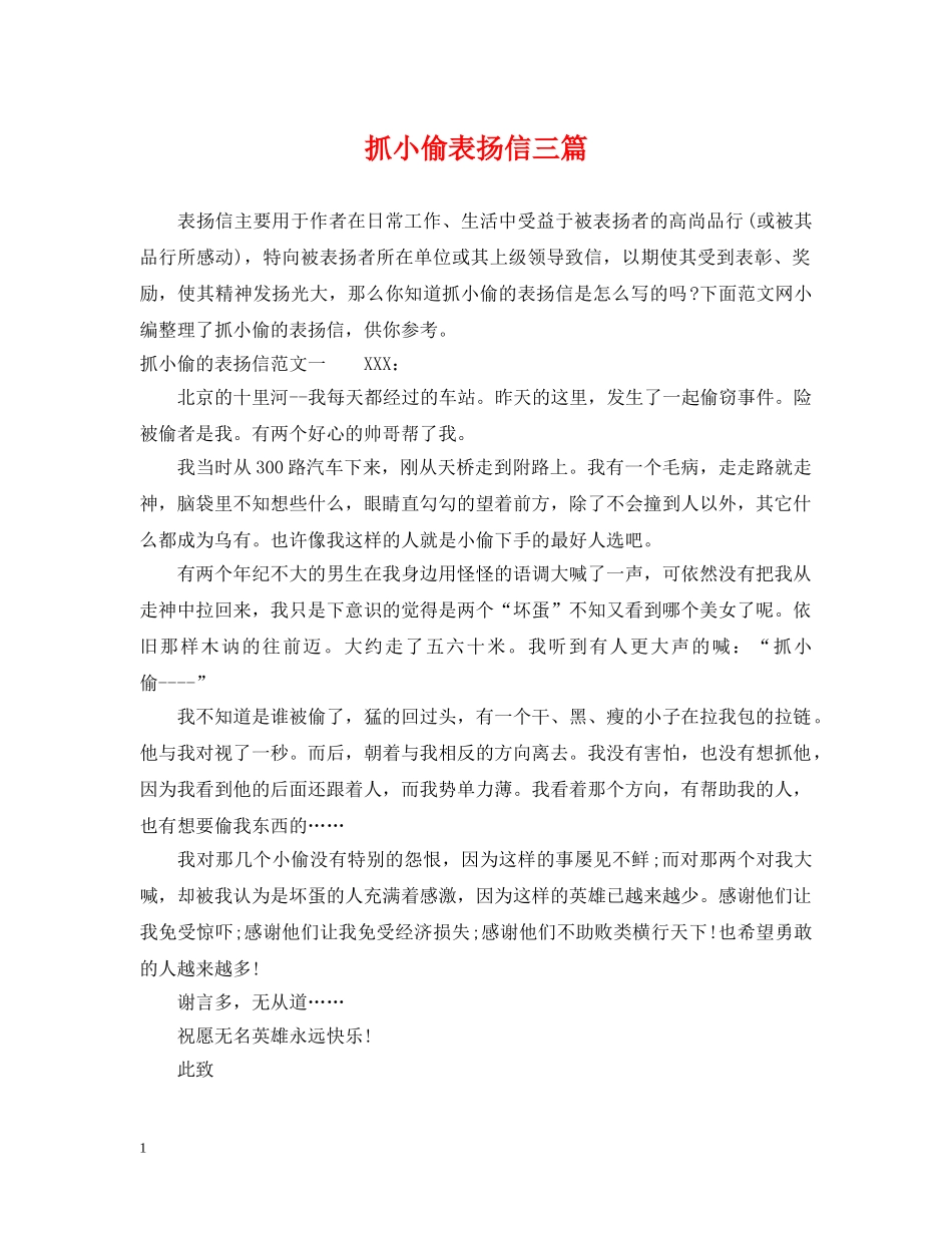 抓小偷表扬信三篇 _第1页
